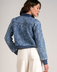 Quilted Bomber Jacket- Navy