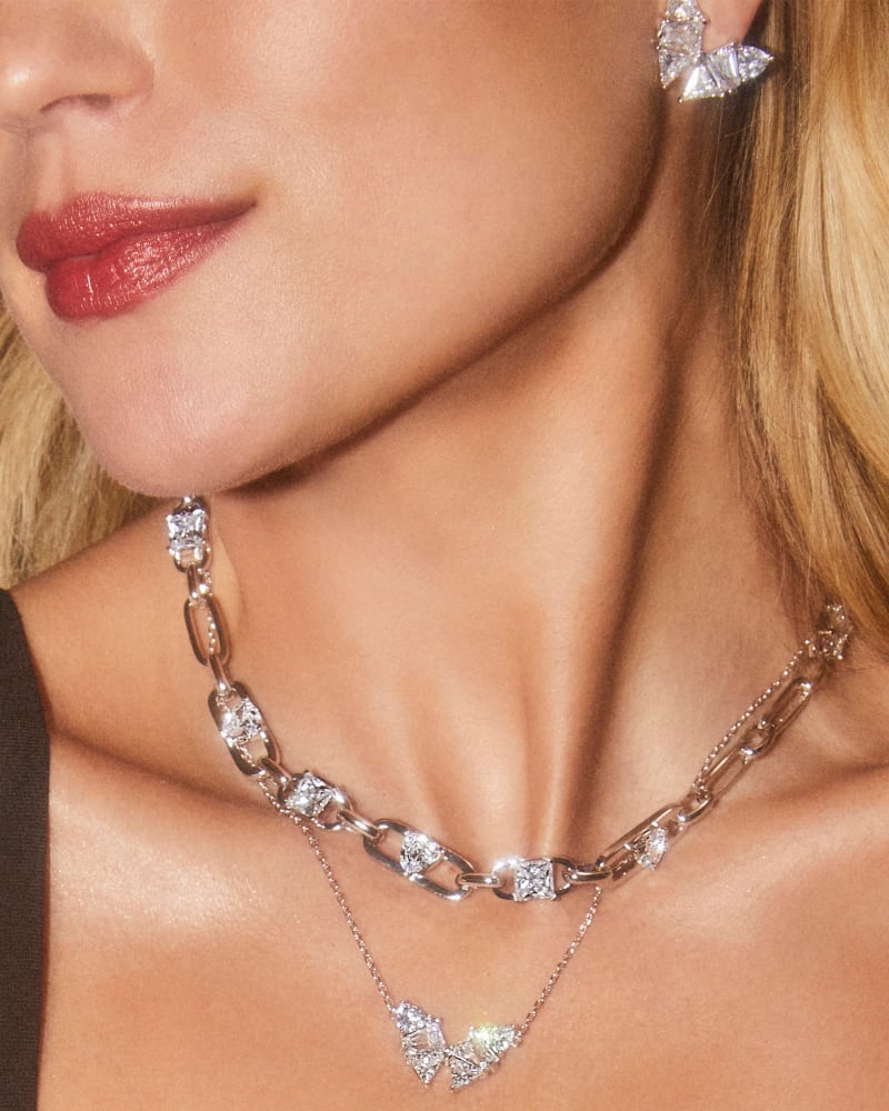 Kendra Scott Blair Jewel Chain Necklace Rhodium White Crystal