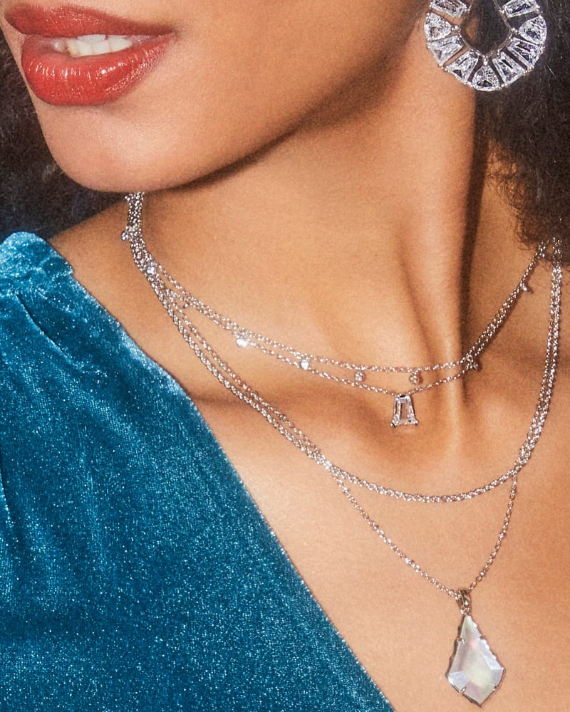 Kendra Scott Blair Pendant Necklace Rhodium White Crystal