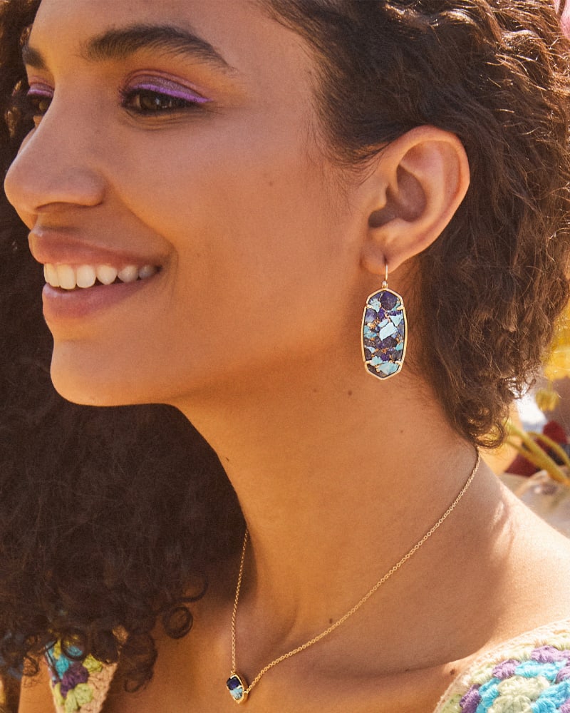 Kendra Scott Faceted Elle Drop Earrings - Gold Bronze Veined Lapis Turquoise Magnesite