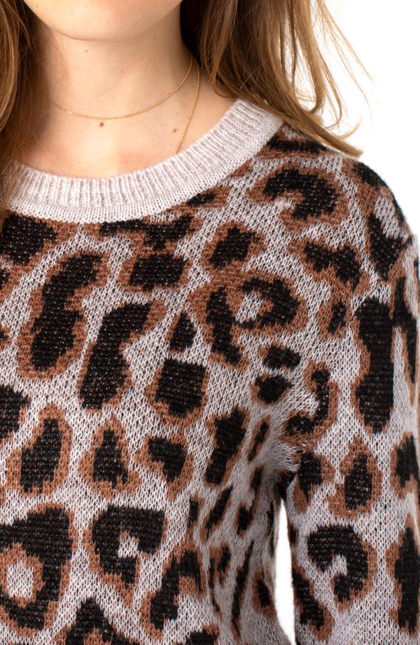 High Low Crew Neck Sweater - Leopard