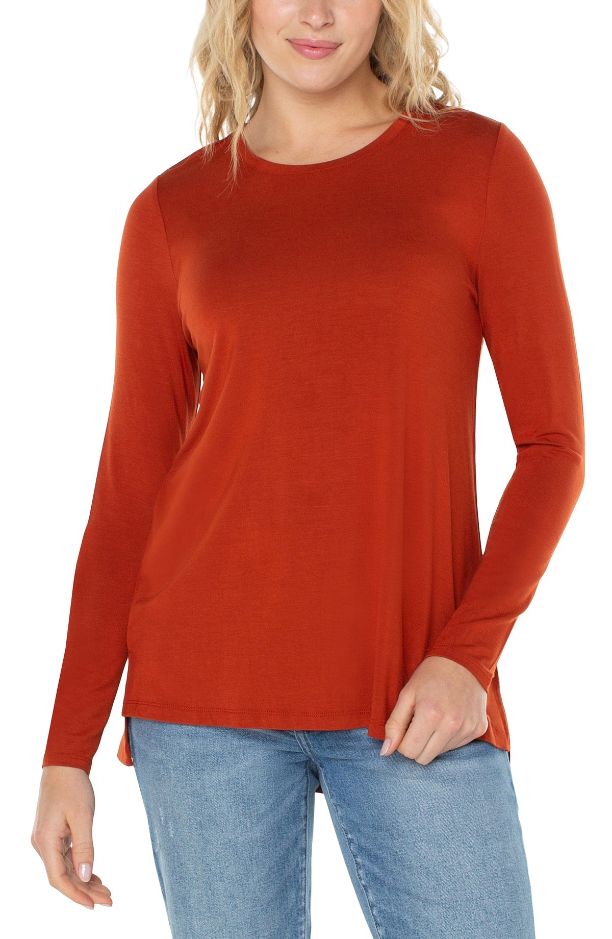 Long Sleeve Scoop Neck Tee - Terracotta