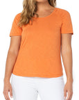 Short Sleeve Shirred Raglan Slub Knit Tee - Orange Twist