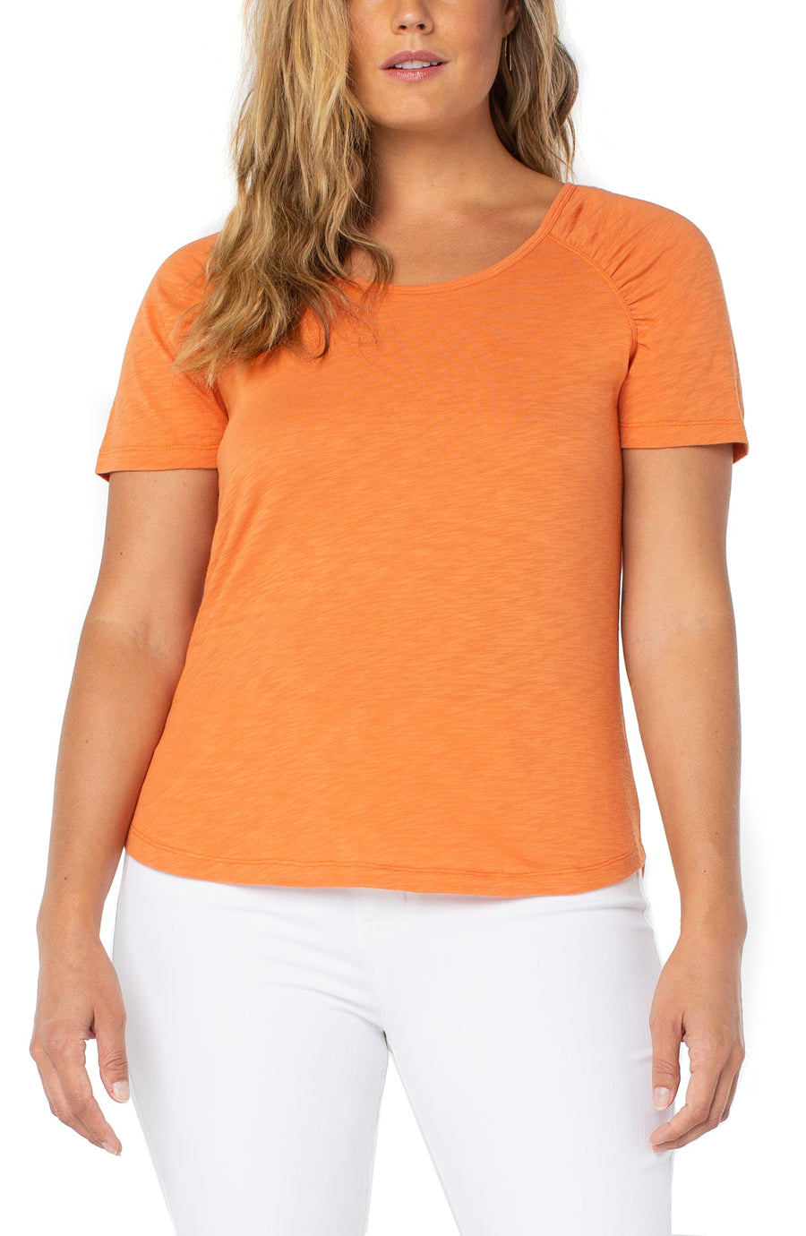 Short Sleeve Shirred Raglan Slub Knit Tee - Orange Twist