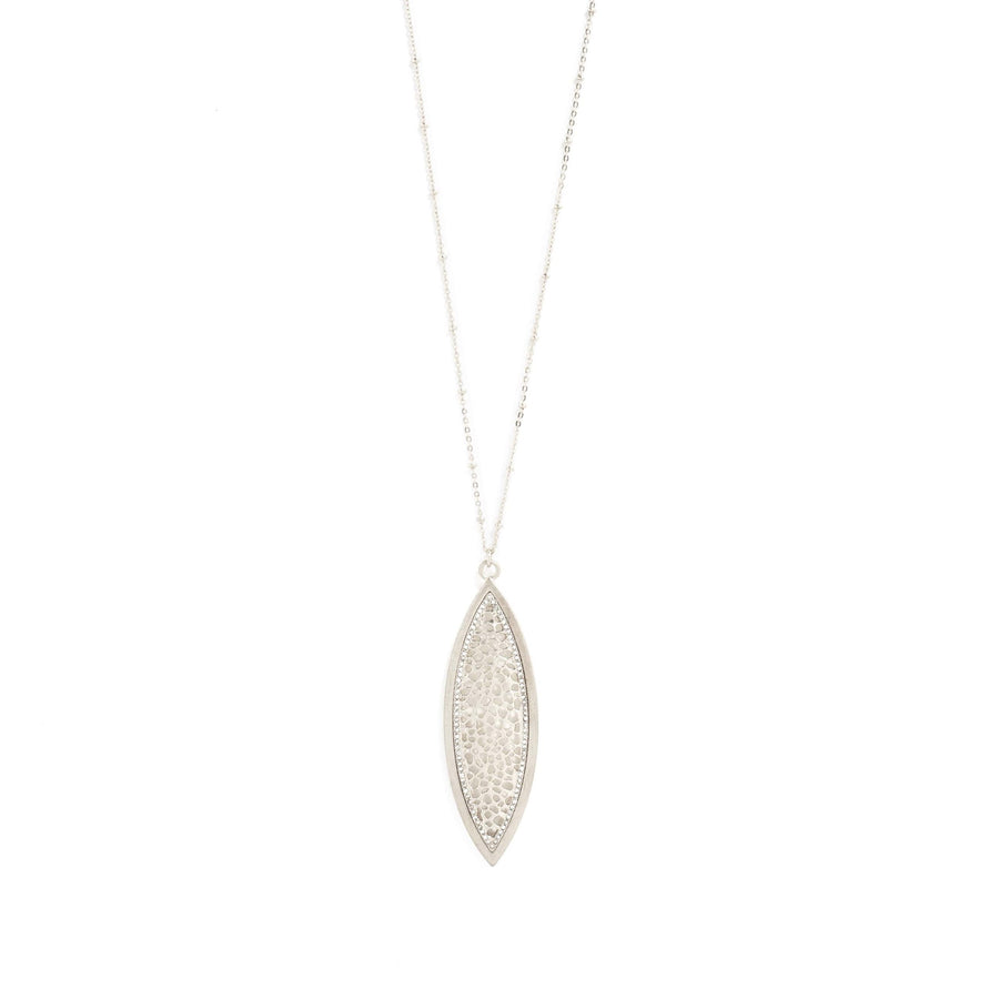 Pave Accented Marquise Long Necklace - Silver