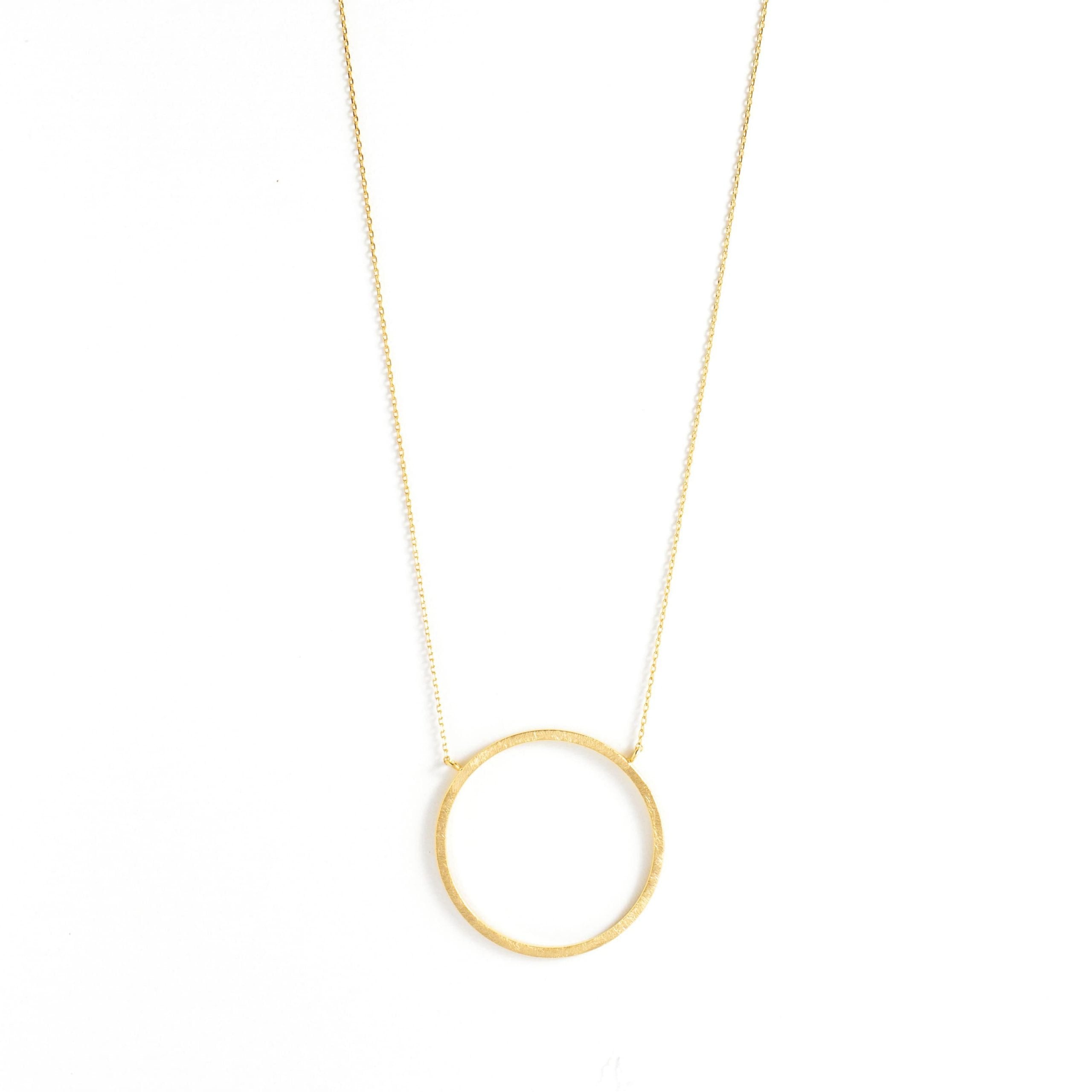 Simple Etched Circle Necklace - Gold