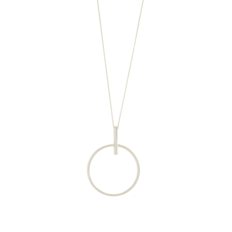 Etched Open Circle With Small Bar Necklace - Silver