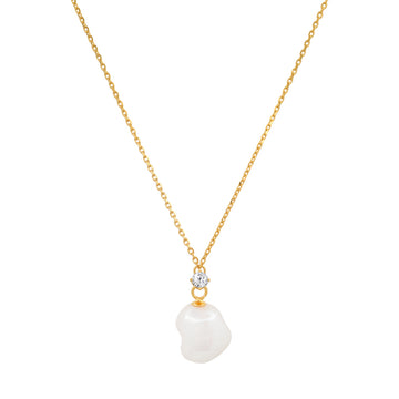 Chain with Organic Pearl and CZ Pendant
