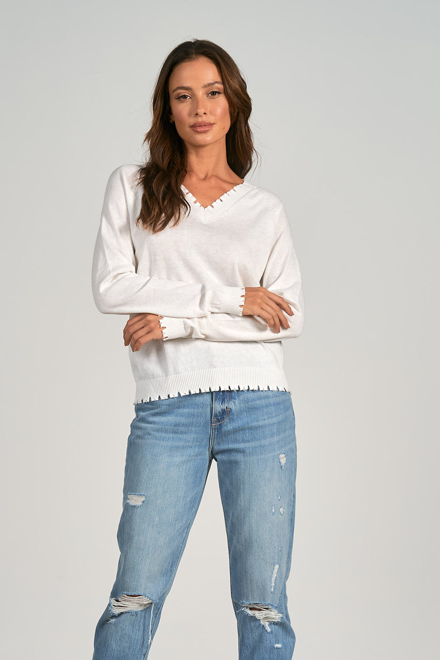 Ripped Edge V-Neck Sweater