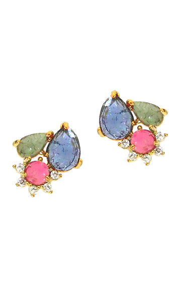 Cluster Earrings with CZ - Blue Motif
