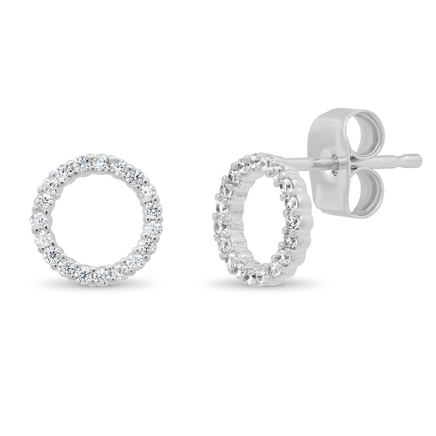 Pave Open Circle Stud - Silver