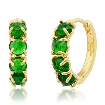 Simple Stone Huggie- Emerald/ Green