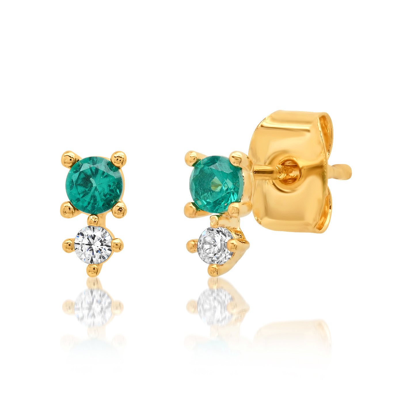 Color Stone With CZ Stud - Gold Emerald