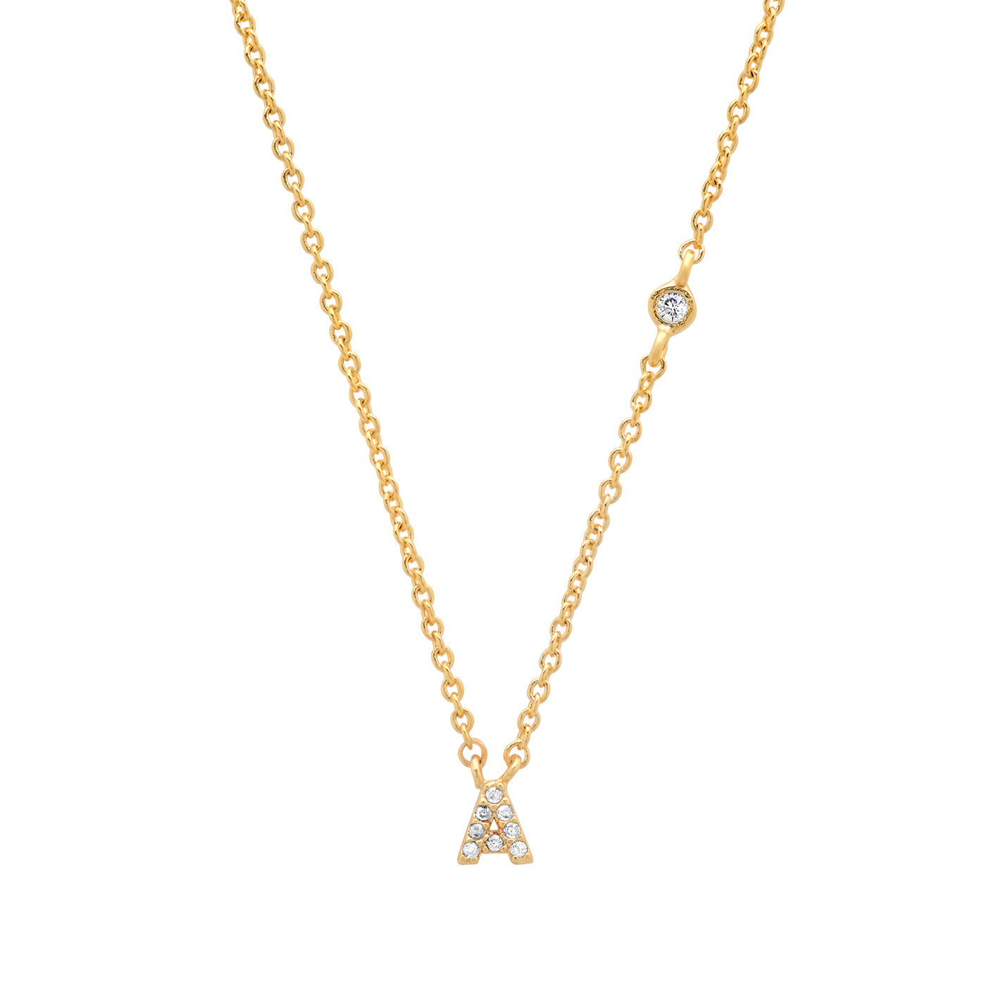 Gold Cubic Zirconia Initial Necklace - A