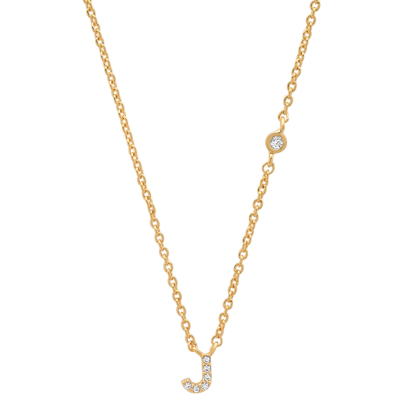 Gold Cubic Zirconia Initial Necklace - J