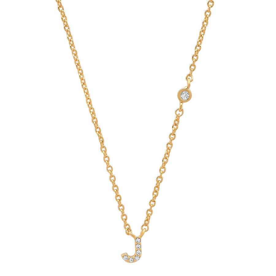 Gold Cubic Zirconia Initial Necklace - J