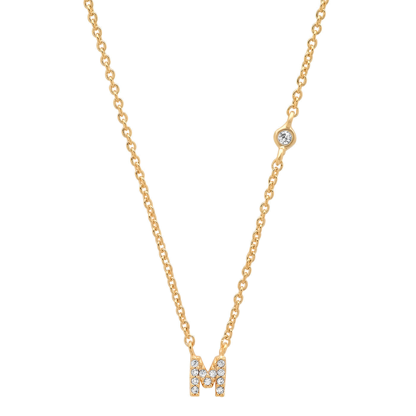 Gold Cubic Zirconia Initial Necklace - M