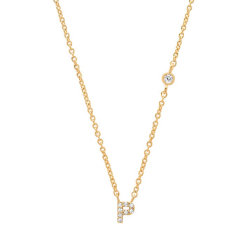 Gold Cubic Zirconia Initial Necklace - P