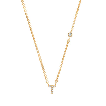 Gold Cubic Zirconia Initial Necklace - T
