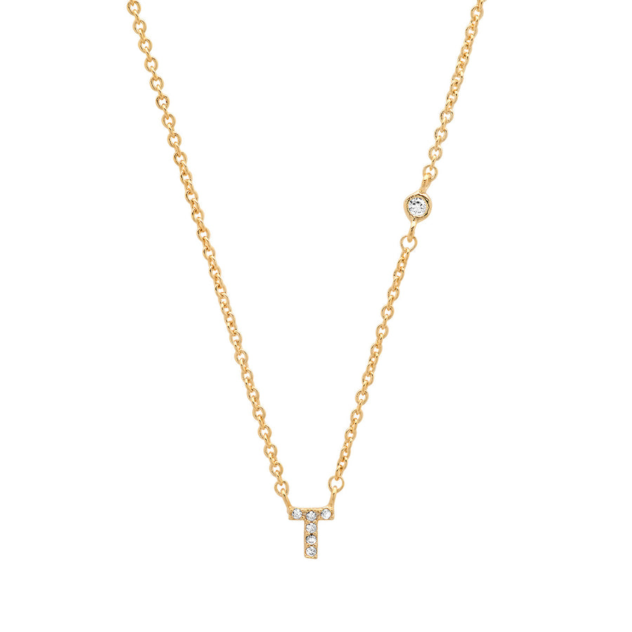 Gold Cubic Zirconia Initial Necklace - T