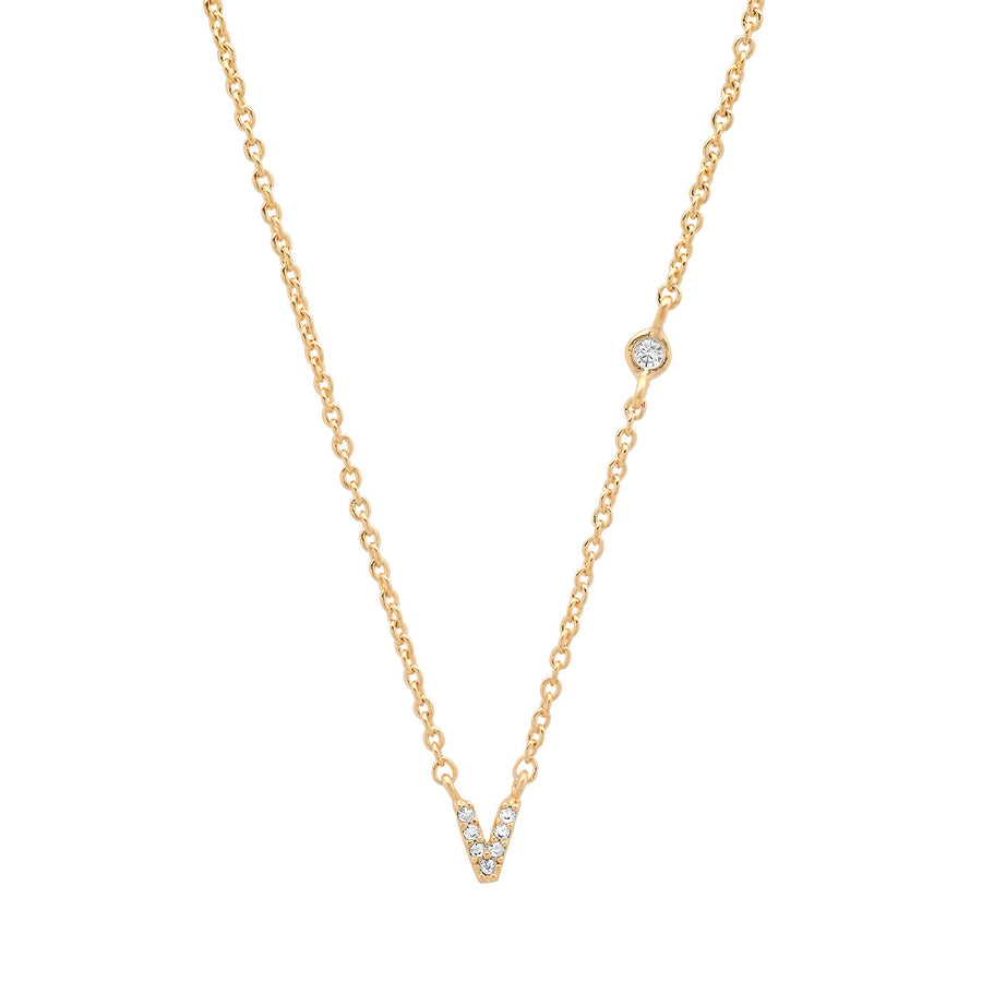 Gold Cubic Zirconia Initial Necklace - V