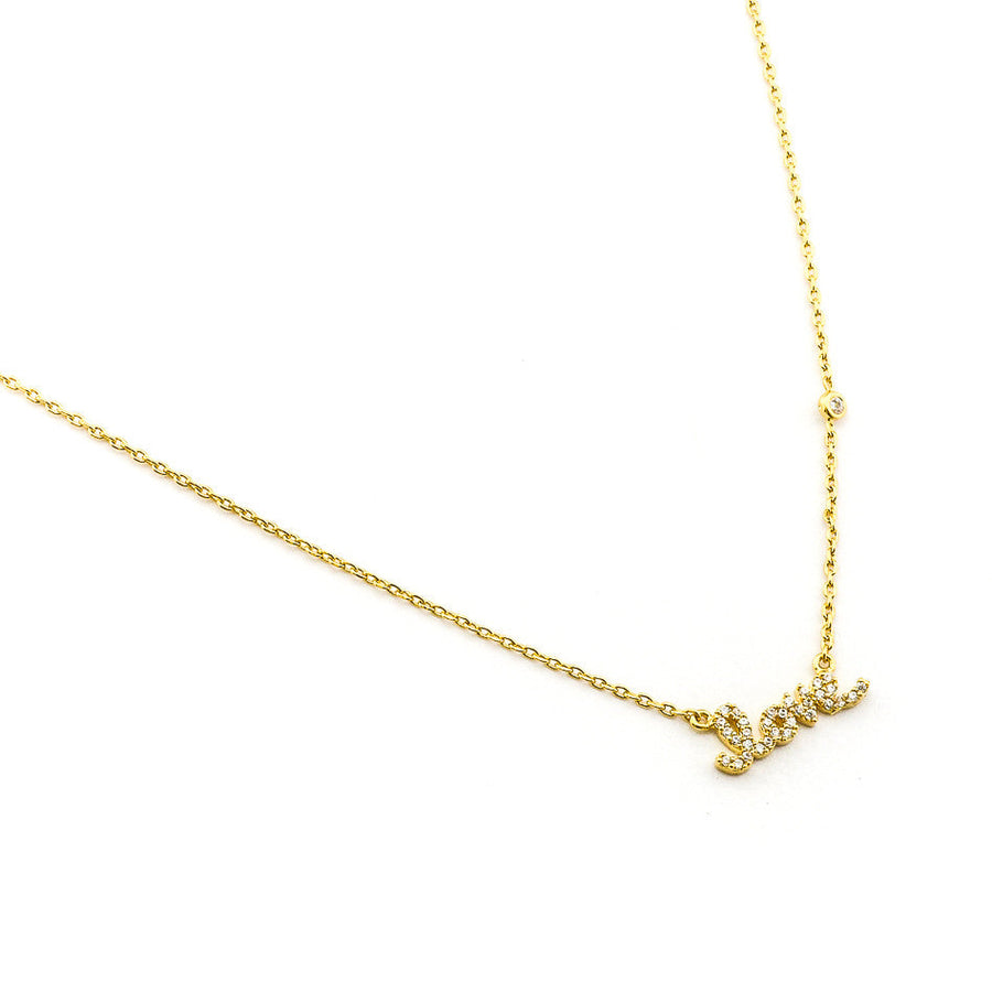 Simple Chain Necklace w/ Love Charm - Gold