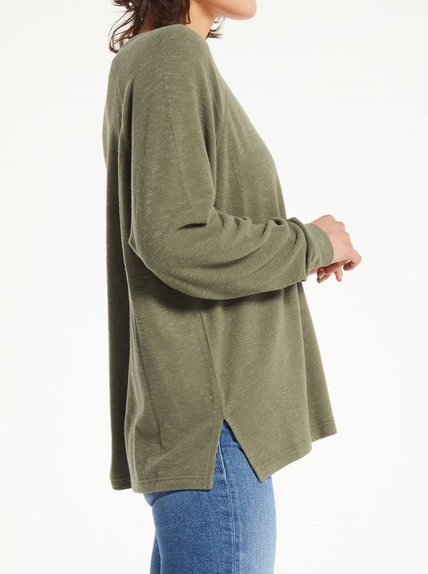 Lyndell Sweater Top - Dusty Olive