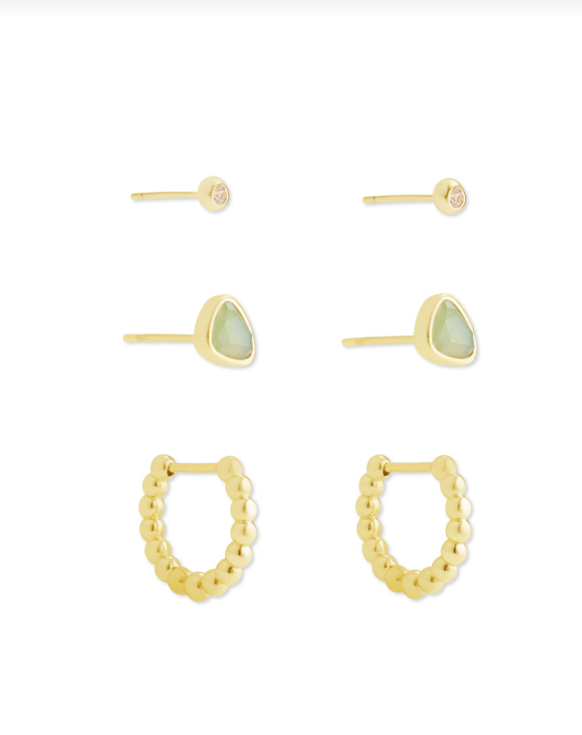 Kendra Scott Ivy Hug Stud Earring Set 3 Gold Matte Iridescent Mint