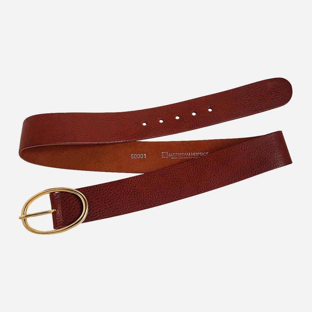Elsa Oval Buckle Wide Leather Belt - Cognac
