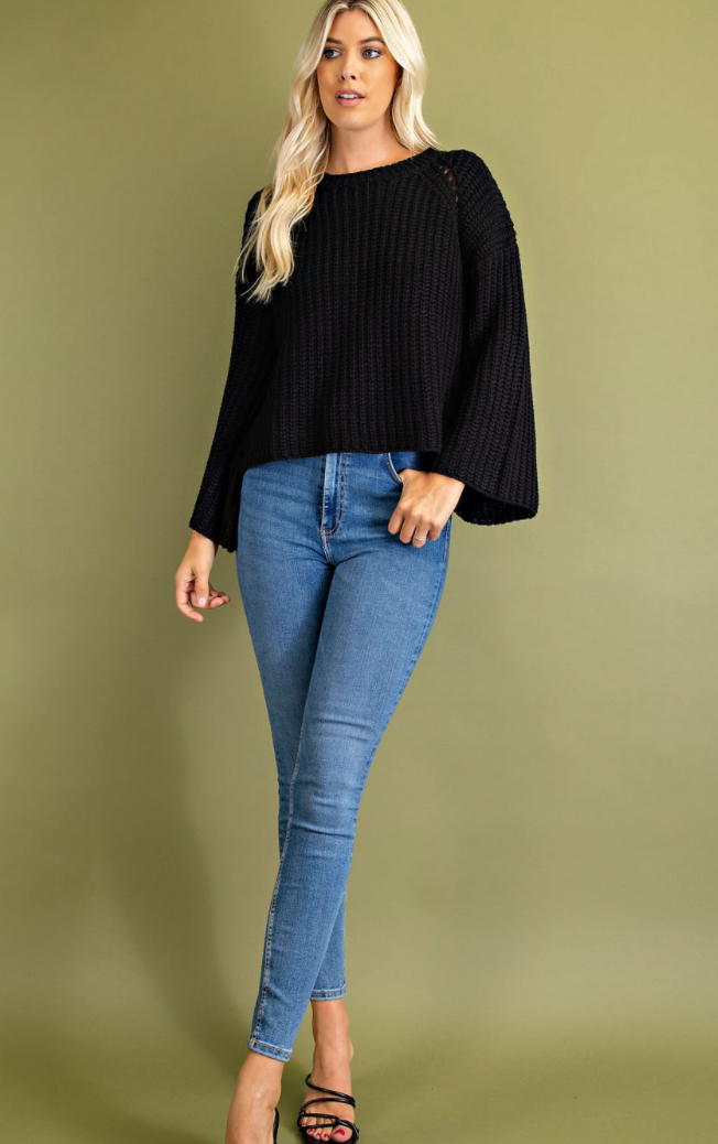 Boxy Pullover Sweater- Black