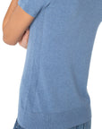 Scoop Neck Short Sleeve Sweater w/Pique - Cauliflower Blue