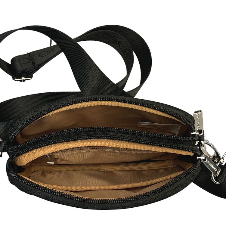 Black Croc-embossed Dual Zipper Belt/Crossbody