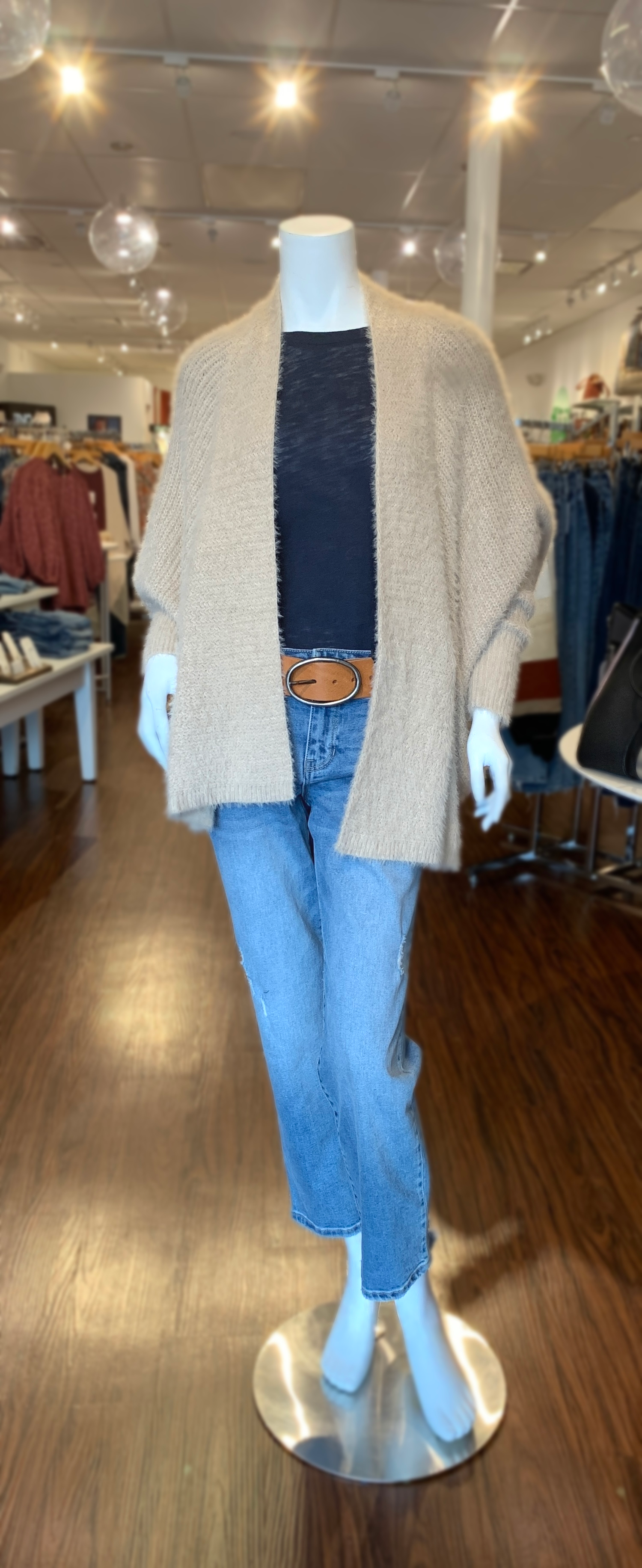 Fuzzy Yarn Open Cardigan