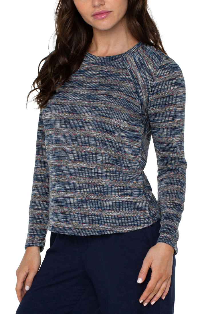 Crew Neck Long Sleeve Knit Top W/Mitering