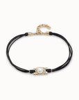UNOde50 Short Gold Necklace With Four Leather Straps And Central Gold Bead With Pearl