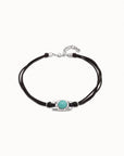 UNOde50 Short Necklace With Four Leather Strips And Central Bead With Green Water Murano Crystal