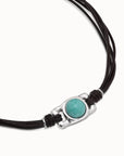 UNOde50 Short Necklace With Four Leather Strips And Central Bead With Green Water Murano Crystal
