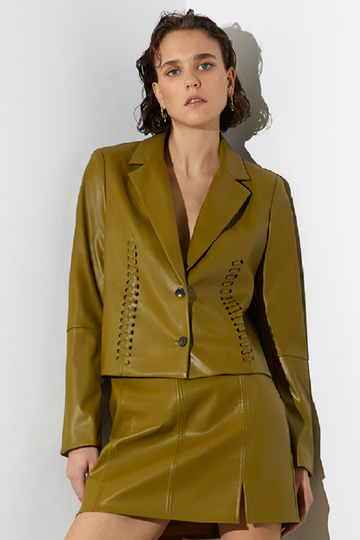 Crolenda PU Cropped Blazer