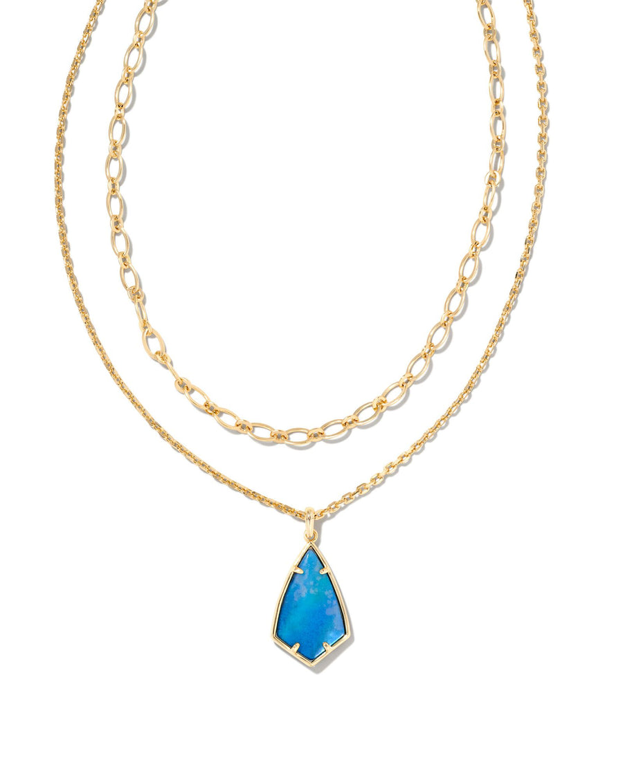 Kendra Scott Camry Multi Strand Necklace Gold Dark Blue Mother Of Pearl