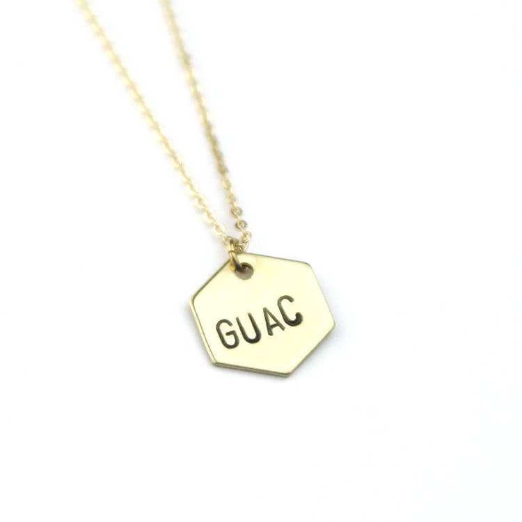 Guac Hexagon Brass Stamped Necklace