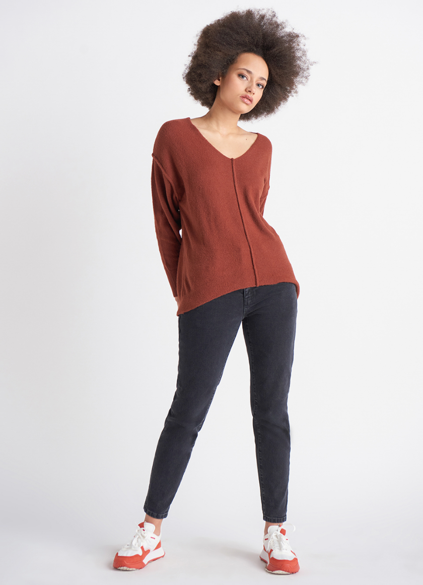 Exposed Seams V-Neck Sweater