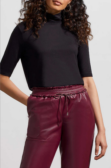 Mock Neck Elbow Sleeve Top - Black