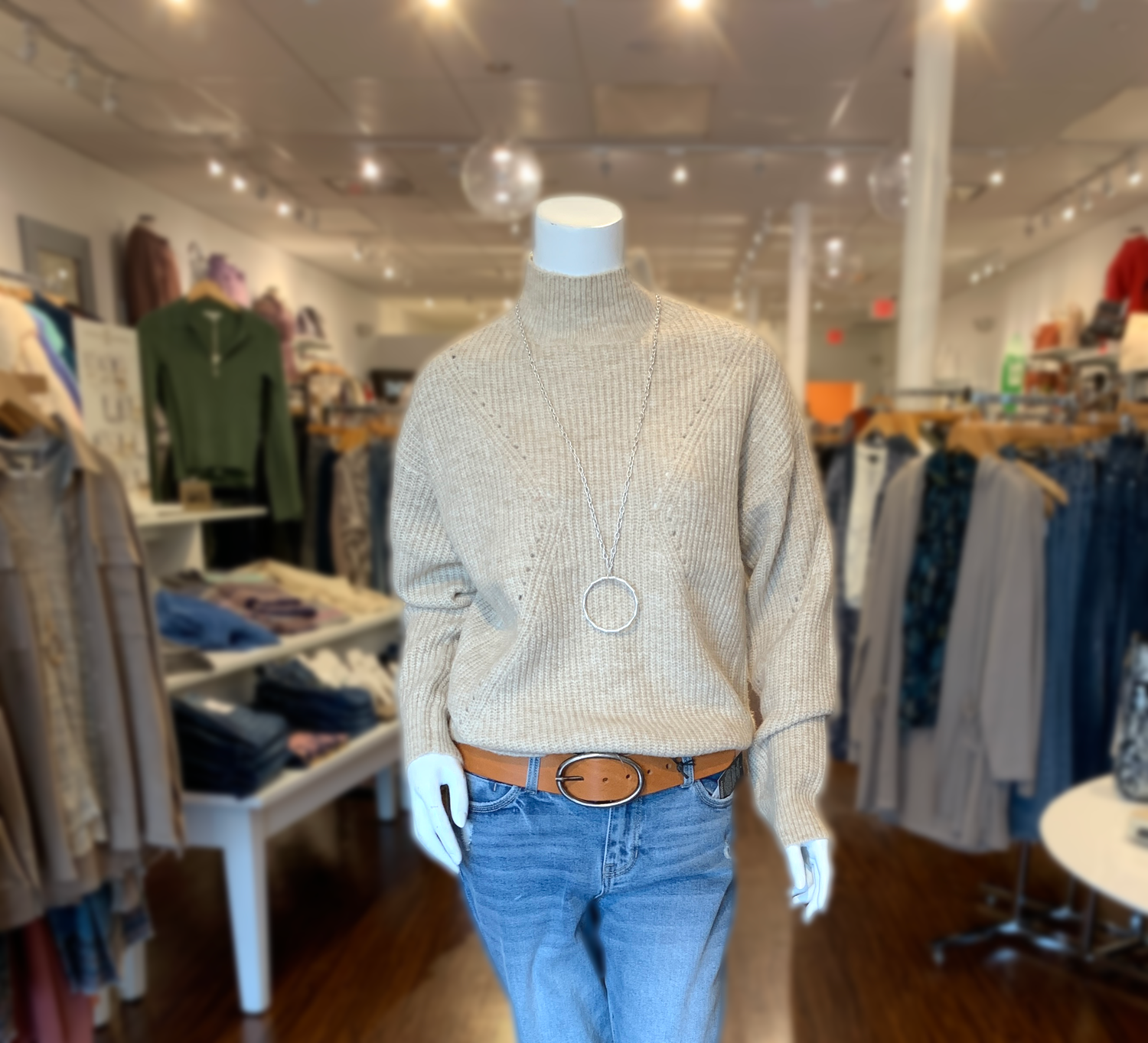 Open Back Detailed Mock Neck Sweater