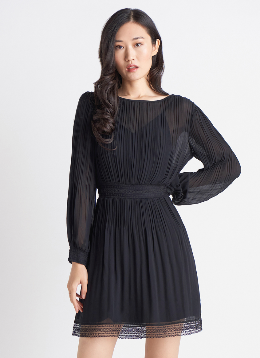 Pleated Dress with Lace Detail