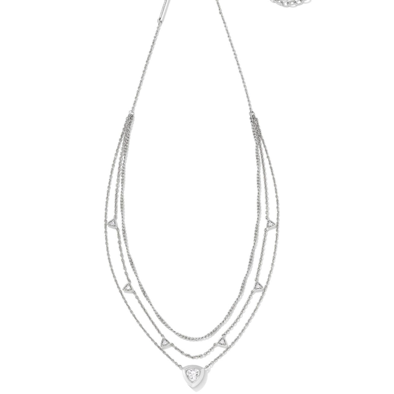Kendra Scott Arden Multi Strand Necklace Rhodium White Crystal