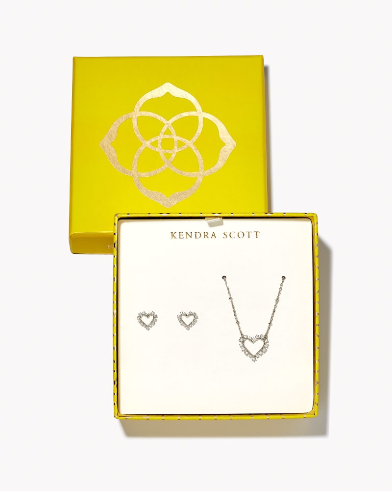 Kendra Scott Ari Heart Gift Set Rhodium/White Crystal