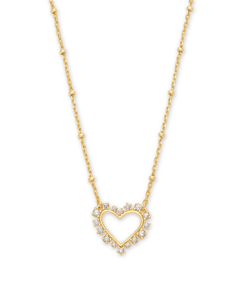 Kendra Scott Ari Heart Crystal Pendant Necklace Gold White Crystal