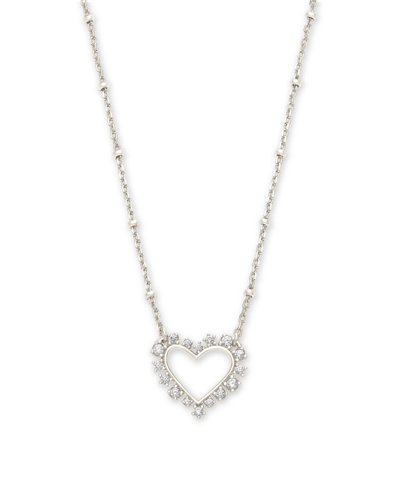 Kendra Scott Ari Heart Crystal Pendant Necklace Rhodium White Crystal