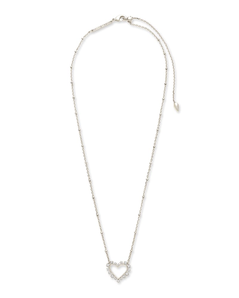 Kendra Scott Ari Heart Crystal Pendant Necklace Rhodium White Crystal