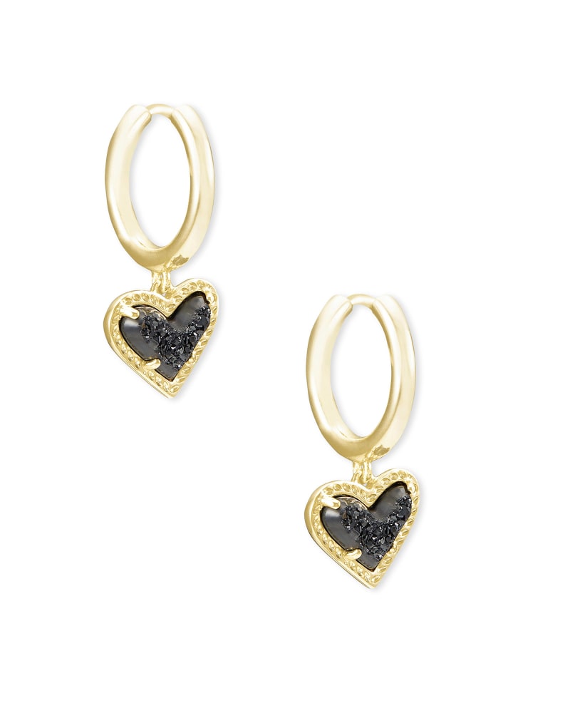 Kendra Scott Ari Heart Huggie Earring - Gold Black Drusy